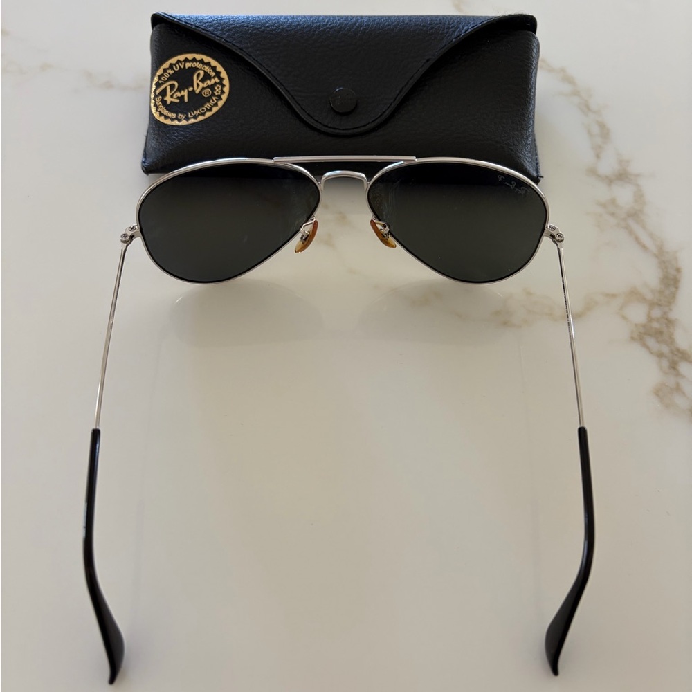 Ray Ban P- Classic Aviator Sunglasses-Polished silver frame/Polarized lenses - Picture 5 of 5